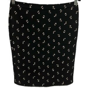 B&W Floral Ann Taylor Pencil Skirt w/ Pom-Pom hem